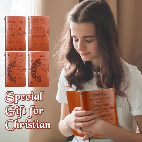 Teling 4 Pieces Leather Journal Notebook Christian Gifts for Women, Refillable Journal for Men Embossed Bible Verse Inspirational Bible Journal Birthday Christian Encouragement Present for Women in Saudi Arabia