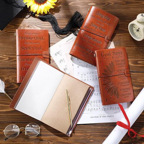 Teling 4 Pieces Leather Journal Notebook Christian Gifts for Women, Refillable Journal for Men Embossed Bible Verse Inspirational Bible Journal Birthday Christian Encouragement Present for Women in Saudi Arabia