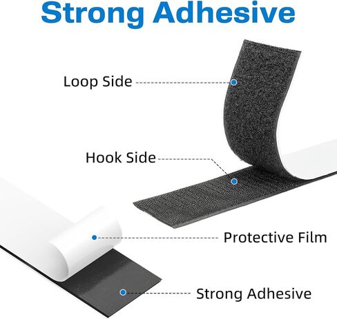 Hook and Loop Strips with Adhesive 1 Inch / 2 Inch, Nylon Double Sided Heavy Duty Tape 16 Feet, Sticky Back Fastener Roll for Home Office and Crafting Organization, Black (1Inchx16Feet) in Saudi Arabia