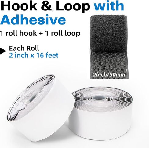 Hook and Loop Strips with Adhesive 1 Inch / 2 Inch, Nylon Double Sided Heavy Duty Tape 16 Feet, Sticky Back Fastener Roll for Home Office and Crafting Organization, Black (1Inchx16Feet) in Saudi Arabia