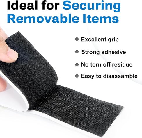Hook and Loop Strips with Adhesive 1 Inch / 2 Inch, Nylon Double Sided Heavy Duty Tape 16 Feet, Sticky Back Fastener Roll for Home Office and Crafting Organization, Black (1Inchx16Feet) in Saudi Arabia