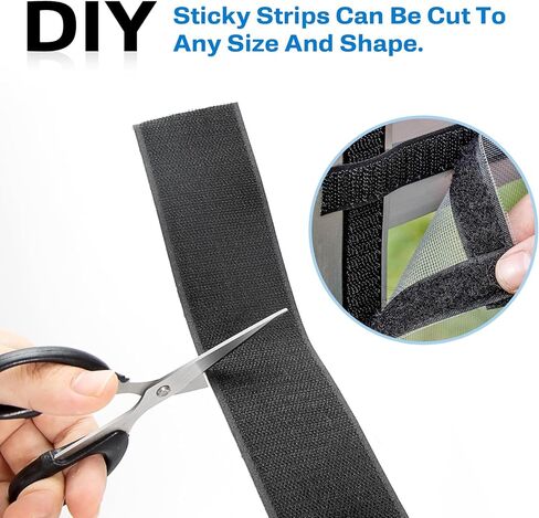 Hook and Loop Strips with Adhesive 1 Inch / 2 Inch, Nylon Double Sided Heavy Duty Tape 16 Feet, Sticky Back Fastener Roll for Home Office and Crafting Organization, Black (1Inchx16Feet) in Saudi Arabia