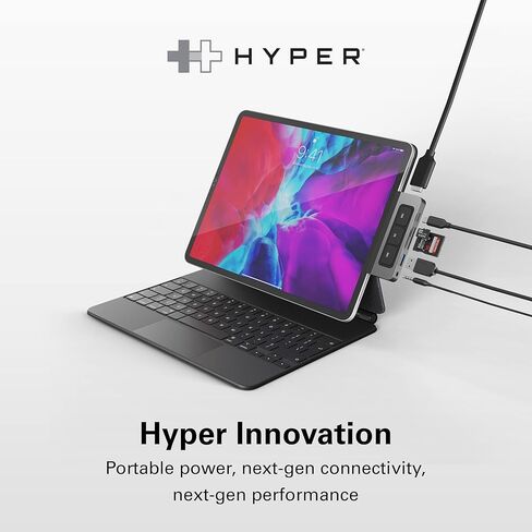 موزع HyperDrive 6 في 1 USB C لأجهزة iPad مع عناصر تحكم في الوسائط، HDMI، توصيل طاقة USB-C بقوة 60 وات، منافذ USB-A، قارئ بطاقات MicroSD/SD، مقبس صوت 3.5 ملم in Kuwait