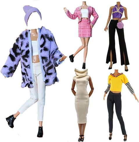 Doll Clothes, 5 Sets Fashion Outfits Autumn Dresses Spring Clothes Sweater Pants Shoes Socks Bag for 29cm Dolls Accessories Baby Gifts (G) in Saudi Arabia