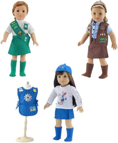 Emily Rose Doll Clothes | Value Pack - 3 18-inch Doll Girl Scout Inspired Modern Uniforms, Including Daisy, Brownie and Junior Scout Outfits | Compatible with 18" American Girl Dolls in Kuwait