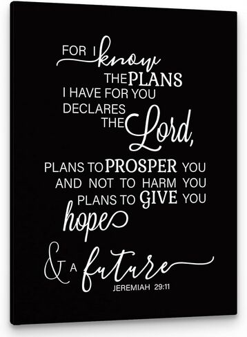 PHAMTE Jeremiah 29 11 Wall Art, Christian Jeremiah 29:11 For I Know The Plans I Have For You Wall Art, Bible Verse Scripture Print Framed Canvas Painting Christian Prayer Room Office Decor（11x14 Inch）（Black） in Kuwait