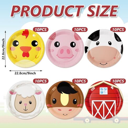 Whaline Farm Birthday Party Paper Plates Cock Pig Cow Sheep Disposable Plates 6 Designs Cartoon Animals Dinnerware Plates 9 Inch for Party Supplies Table Decor, 24Pcs in Saudi Arabia