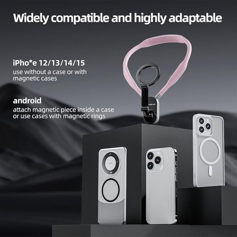 Magnetic Neck Phone Holder, Cell Phone Holder Around Neck POV/Vlog Selfie Mount Hand Free Phones Neck Holder Video Recording Chest Stand for iPhone 15 14 13 12 Pro Max Plus Mini (Grey) in Kuwait