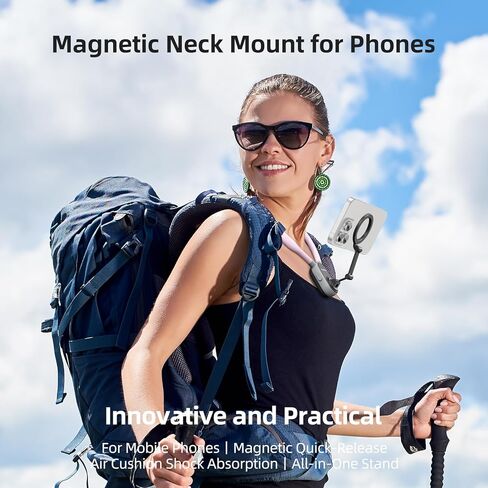 Magnetic Neck Phone Holder, Cell Phone Holder Around Neck POV/Vlog Selfie Mount Hand Free Phones Neck Holder Video Recording Chest Stand for iPhone 15 14 13 12 Pro Max Plus Mini (Grey) in Kuwait