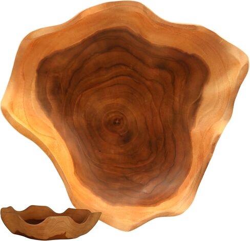 Wooden Bowls For Decor Teak Wood Hand Carved Bowl - D11.8 Wavy Live Edge Wooden Bowl - Irregular Wood Fruit Bowl Decorative Farmhouse Bowl in Saudi Arabia