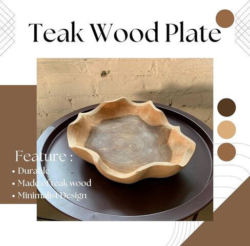 Wooden Bowls For Decor Teak Wood Hand Carved Bowl - D11.8 Wavy Live Edge Wooden Bowl - Irregular Wood Fruit Bowl Decorative Farmhouse Bowl in Saudi Arabia