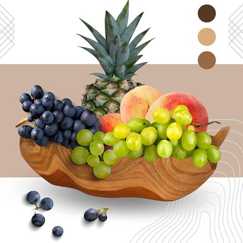 Wooden Bowls For Decor Teak Wood Hand Carved Bowl - D11.8 Wavy Live Edge Wooden Bowl - Irregular Wood Fruit Bowl Decorative Farmhouse Bowl in Saudi Arabia