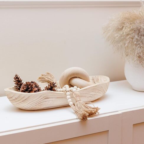 Wood Dough Bowl 17in, Wooden Fruit Bowl, Long Wooden Bowl, Decor Bowl, Potpourri Bowl, Key Bowl, Centerpiece Bowl, Wood Bowl, Wooden Dough Bowl, Wood Tray, Decorative Bowl, Decorative Tray in Saudi Arabia