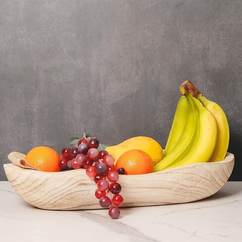 Wood Dough Bowl 17in, Wooden Fruit Bowl, Long Wooden Bowl, Decor Bowl, Potpourri Bowl, Key Bowl, Centerpiece Bowl, Wood Bowl, Wooden Dough Bowl, Wood Tray, Decorative Bowl, Decorative Tray in Saudi Arabia