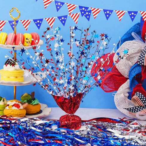 Tudomro 6 Pcs Red Blue and White Star Burst Centerpieces Metallic Plastic Patriotic Spray Centerpiece 4th of July Decorations for Independence Day Memorial Day Party Supplies in Saudi Arabia