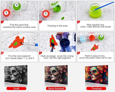 TUMOVO Colorful Skeleton Woman Paint by Numbers for Adults DIY Arts Craft Beginner Mexican Day of The Dead Paint by Number Kit Oil Painting Adult Paint by Number Kits On Canvas Acrylic 16"x20" in Saudi Arabia