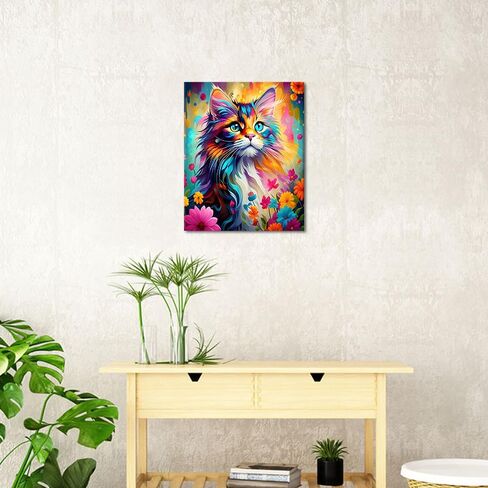 TUMOVO Cat Paint by Numbers for Adults Beginner Colorful Flower Abstract Cat Cute Painting Paint by Number Kits on Canvas Paint Animal Drawing with Oil Painting Home Decor 16"x20" Inch in Saudi Arabia