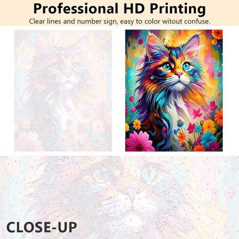 TUMOVO Cat Paint by Numbers for Adults Beginner Colorful Flower Abstract Cat Cute Painting Paint by Number Kits on Canvas Paint Animal Drawing with Oil Painting Home Decor 16"x20" Inch in Saudi Arabia