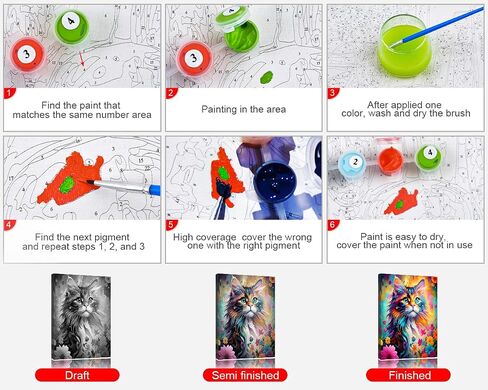 TUMOVO Cat Paint by Numbers for Adults Beginner Colorful Flower Abstract Cat Cute Painting Paint by Number Kits on Canvas Paint Animal Drawing with Oil Painting Home Decor 16"x20" Inch in Saudi Arabia