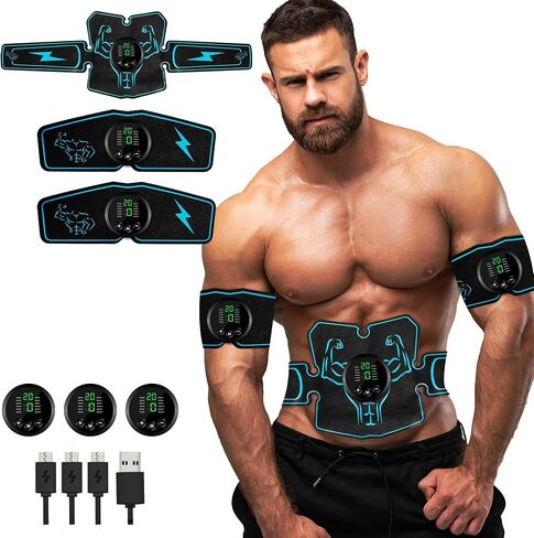 جهاز Ab Stimulator التكتيكي X Abs: معدات تمرين عضلات البطن، جهاز تمارين البطن المحمول، معدات اللياقة البدنية للرجال والنساء، قابلة لإعادة الشحن عبر USB لتدريب البطن/الذراع/الساق في المنزل والمكتب باللون الأسود in Kuwait