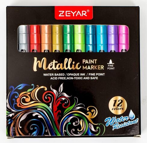 ZEYAR Acrylic Paint Pens, Water based, Fine Point, 12 Metallic colors, Acid Free, Opaque Ink, Great for greeting card, Album, Poster, Scrapbook and so on in Saudi Arabia