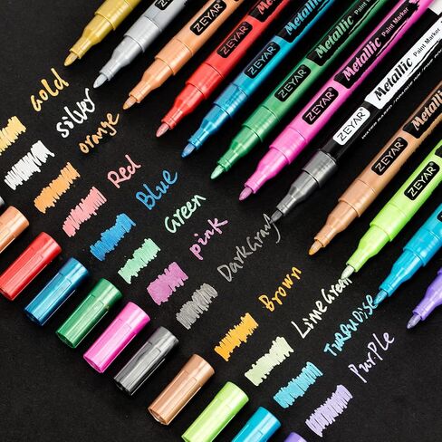 ZEYAR Acrylic Paint Pens, Water based, Fine Point, 12 Metallic colors, Acid Free, Opaque Ink, Great for greeting card, Album, Poster, Scrapbook and so on in Saudi Arabia