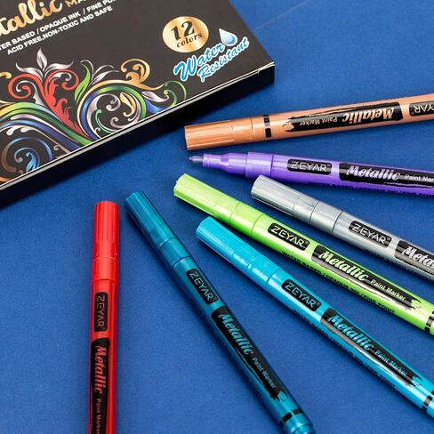 ZEYAR Acrylic Paint Pens, Water based, Fine Point, 12 Metallic colors, Acid Free, Opaque Ink, Great for greeting card, Album, Poster, Scrapbook and so on in Saudi Arabia