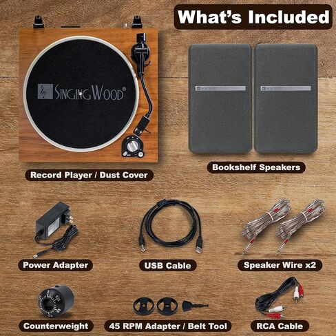 محرك حزام بلوتوث SingingWood VP42AS مزود بسرعتين مدمجتين في قرص دوار Preamp Hi-Fi مع مكبرات صوت على رف الكتب بقدرة 44 وات، ومشغل تسجيلات الفينيل مع تشغيل بلوتوث بخرطوشة مغناطيسية (جوز) in Kuwait