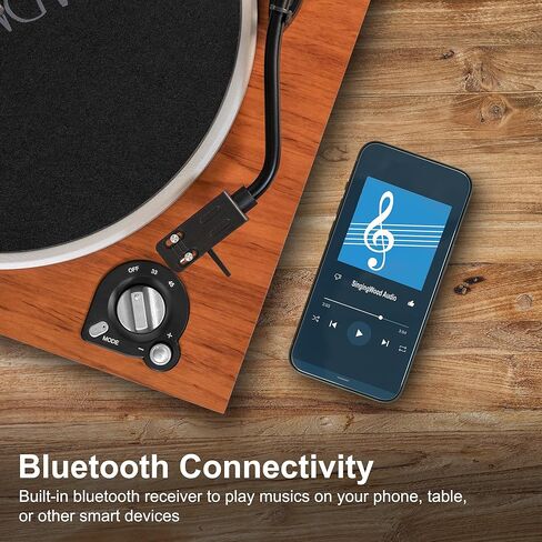 محرك حزام بلوتوث SingingWood VP42AS مزود بسرعتين مدمجتين في قرص دوار Preamp Hi-Fi مع مكبرات صوت على رف الكتب بقدرة 44 وات، ومشغل تسجيلات الفينيل مع تشغيل بلوتوث بخرطوشة مغناطيسية (جوز) in Kuwait