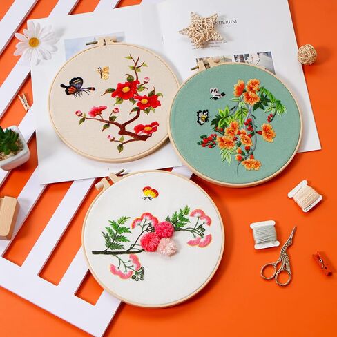 ojindiy Embroidery Kits for Beginners Adults 3 Packs, Learn Basic Flowers and Delicate Stitches, Embroidery Kit for Craft Lover and Starter, Cross Stitch in Saudi Arabia