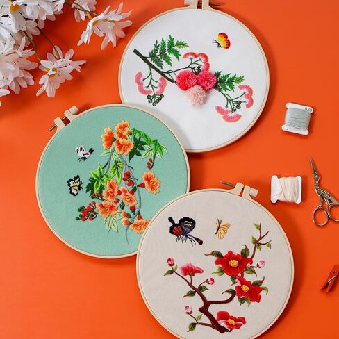ojindiy Embroidery Kits for Beginners Adults 3 Packs, Learn Basic Flowers and Delicate Stitches, Embroidery Kit for Craft Lover and Starter, Cross Stitch in Saudi Arabia