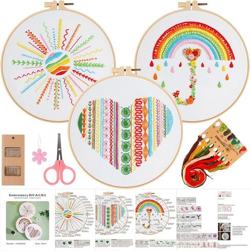 ojindiy Embroidery Kits for Beginners Adults 3 Packs, Learn Basic Flowers and Delicate Stitches, Embroidery Kit for Craft Lover and Starter, Cross Stitch in Saudi Arabia