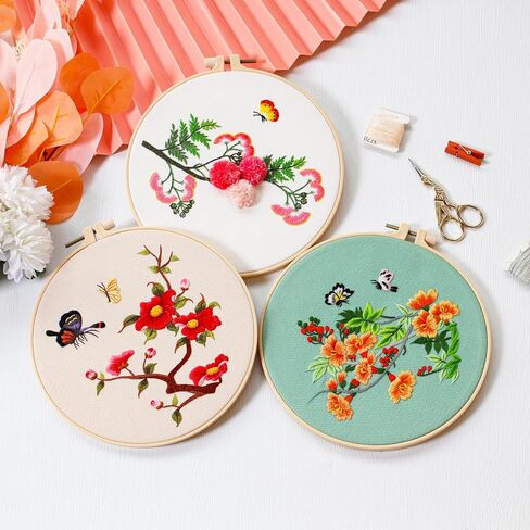ojindiy Embroidery Kits for Beginners Adults 3 Packs, Learn Basic Flowers and Delicate Stitches, Embroidery Kit for Craft Lover and Starter, Cross Stitch in Saudi Arabia