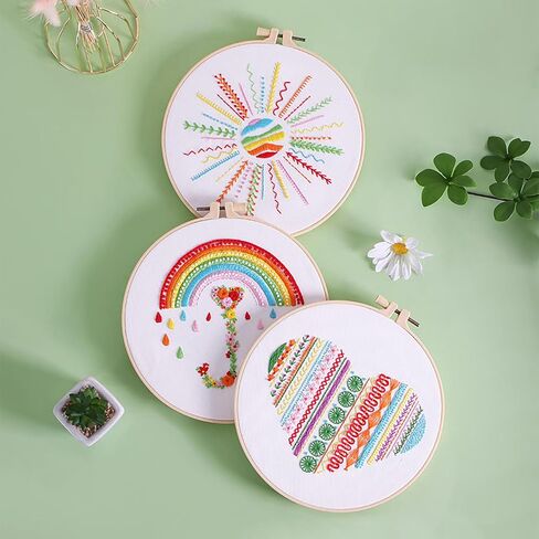 ojindiy Embroidery Kits for Beginners Adults 3 Packs, Learn Basic Flowers and Delicate Stitches, Embroidery Kit for Craft Lover and Starter, Cross Stitch in Saudi Arabia