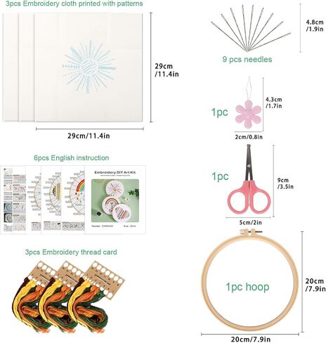 ojindiy Embroidery Kits for Beginners Adults 3 Packs, Learn Basic Flowers and Delicate Stitches, Embroidery Kit for Craft Lover and Starter, Cross Stitch in Saudi Arabia