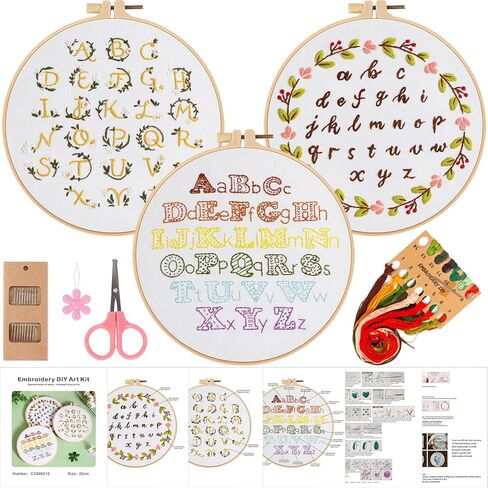 ojindiy Embroidery Kits for Beginners Adults 3 Packs, Learn Basic Flowers and Delicate Stitches, Embroidery Kit for Craft Lover and Starter, Cross Stitch in Kuwait