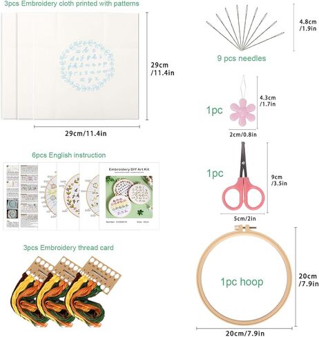 ojindiy Embroidery Kits for Beginners Adults 3 Packs, Learn Basic Flowers and Delicate Stitches, Embroidery Kit for Craft Lover and Starter, Cross Stitch in Kuwait