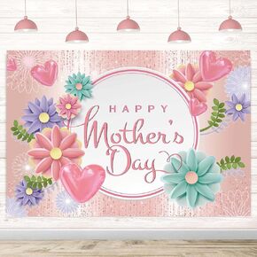 Mothers Day Background Happy Mother's Day Banner Pink Flowers Love Mom Heart Photo Photography Props for Mother's Day Party Decoration (7X5FT(82x59inch)) in Saudi Arabia