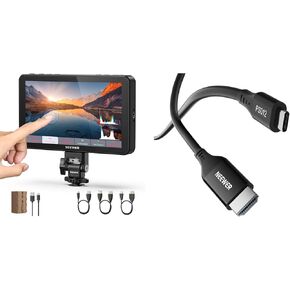 NEEWER F700 7" Camera Field Monitor + PS012 USB C to HDMI Cable (35cm) Compatible with iPhone 17 Pro Max 16 15 S25 Ultra MacBook Camera Field Monitor, Touch Screen with Cold Shoe/5200mAh Battery/Cable in Kuwait
