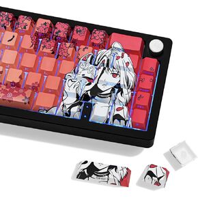 PBT Material Cherry Profile Japanese White Chains Custom Shine Through Backlit Keycaps 75 Percent,131Key Shine-Through Side-Engraved Custom Keycaps Set for Mechanical Keyboard in Saudi Arabia