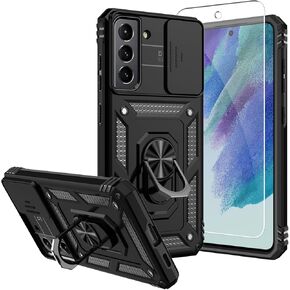 حافظة لهاتف Galaxy S21 FE 5G، مع واقيات شاشة وغطاء كاميرا، [درجة عسكرية] 16 قدمًا. غطاء تم اختباره من السقوط مع حافظة واقية بمسند مغناطيسي لهاتف S21 FE (Z-Purple) in Kuwait