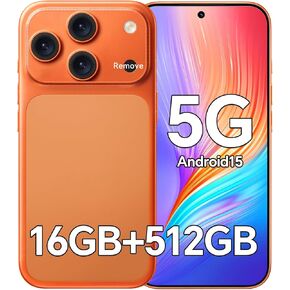 D17 Ultra Unlocked Cell Phones,5G Android 15 Unlocked Phones with 5000mAh Battery,Snapdragon888, 32+104MP Camera,16GB+512GB Smartphone, 6.9“ HD Screen, Dual SIM+Memory Expansion,Orange in Kuwait