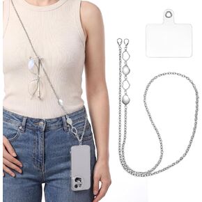 Metal Phone Lanyard Crossbody Adjustable Cell Phone Strap Chain with Tether Patch, Secure Hands-Free Neck Straps Anti-Theft Lanyards Travel Essential Compatible for Most Phones Android Smartphones in Kuwait