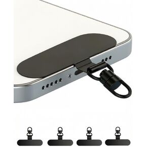 360°Swivel Phone Tether Tab Lanyard Tab 4pcs Ultra Thin Stainless Steel Case Insert Clip Patch for All Phone Cases, Black in Kuwait
