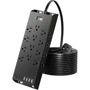 شريط طاقة Kakyanill 4800J للحماية من زيادة التيار، سلك تمديد بطول 10 أقدام، 20 منفذ تيار متردد، 8 محطات شحن USB، يمكن تثبيته على الحائط لورشة العمل المكتبية in Kuwait