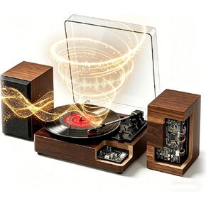 Bluetooth Record Player with 2 Stereo Speakers, Walnut Wood Turntable for Vinyl Records, Vintage Record Player with Bluetooth, Cozy Bedtime Music System, Gift for Beginners Home Decor in Kuwait