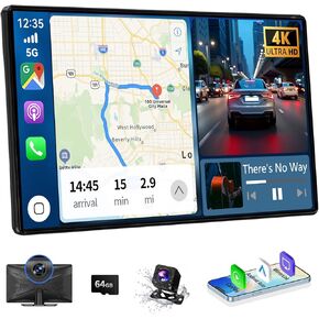 Wireless Carplay 11.3" A pple Carplay Screen for Car with 4K Dash Cam 1080P Backup Camera, Car Stereo for Carplay & Android Auto GPS Navigation/Bluetooth/Mirror Link/Voice Control/AUX/FM/Siri in Kuwait