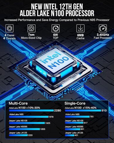 كمبيوتر مكتبي صغير من GMKtec معالج Intel N100 (Turbo 3.4 جيجا هرتز) 12 جيجا DDR5 512 جيجا SSD ثنائي الشبكة المحلية، كمبيوتر صغير، شاشة ثلاثية 4K، WiFi6، BT5.2، موفر للطاقة in Kuwait