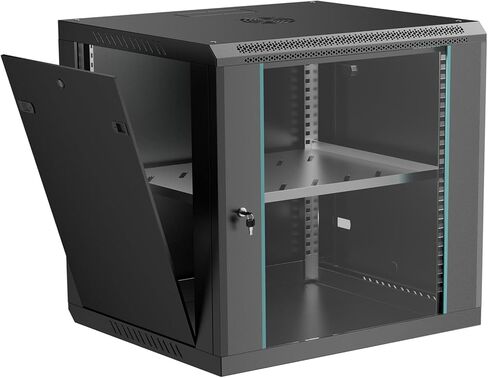 TABU 12U Wall Mount Server Cabinet, Network Rack Enclosure with Lockable Glass Door & Removable Side Panel, 17.7" Depth, for IT and A/V Devices, Black in Kuwait