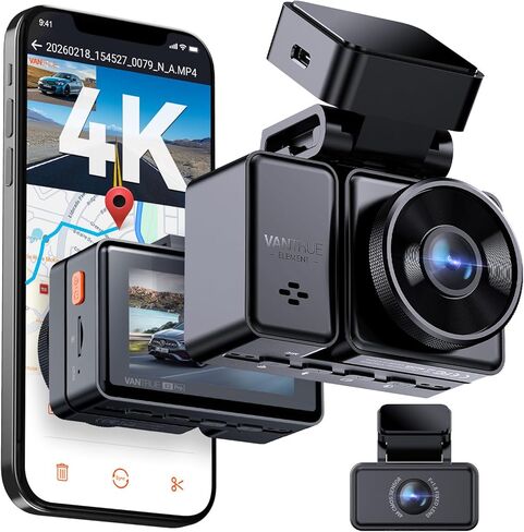 كاميرا Vantrue E2 Pro Dash Cam الأمامية والخلفية، كاميرا خلفية مطورة 2.5K، كاميرا داش 4K+2.5K للسيارات، التحكم الصوتي، WiFi، GPS، الرؤية الليلية، وضع انتظار السيارات 24 ساعة، تسجيل حلقة، 2.45 بوصة IPS، دعم 1 تيرابايت in Kuwait